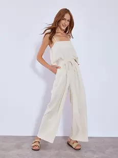 Trousers high waisted with linen