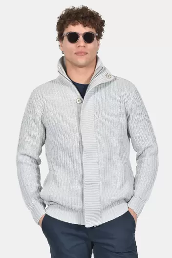 Ανδρική Πλεκτή Ζακέτα Normal Fit Με Κουμπιά Και Φερμουάρ - ΓΚΡΙ ΑΝΟΙΧΤΟ                                                                Ανδρική Πλεκτή Ζακέτα Normal Fit Με Κουμπιά Και Φερμουάρ - ΓΚΡΙ ΑΝΟΙΧΤΟ