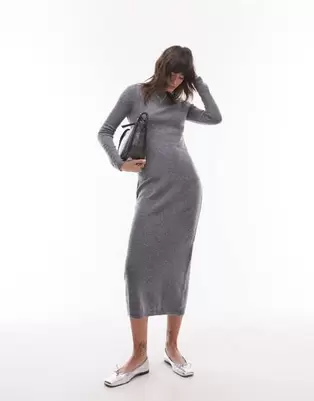 Mango boat neck light weight midi dress in grey