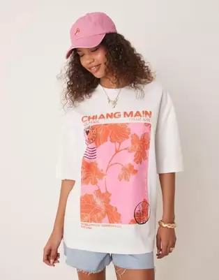 ASOS DESIGN oversized t-shirt with thailand graphic in white