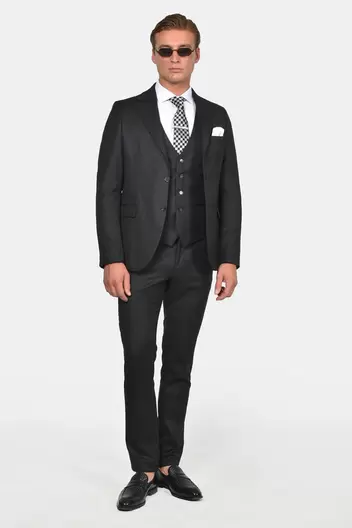 Ανδρικό Ελαστικό Κοστούμι Με Γιλέκο Slim Fit - ΜΑΥΡΟ Ανδρικό Ελαστικό Κοστούμι Με Γιλέκο Slim Fit - ΜΑΥΡΟ