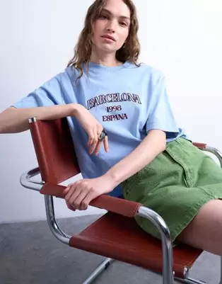 Topshop graphic Barcelona oversized tee in blue