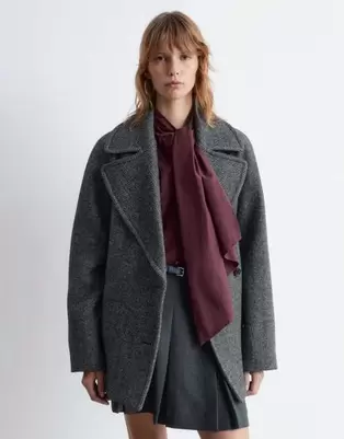 & Other Stories wool herringbone short coat in black
