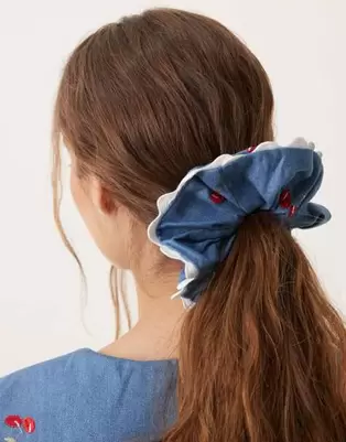 Sister Jane contrast trim cherry hair scrunchie co-ord in denim blue