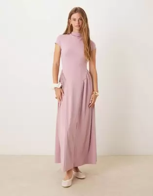ASOS DESIGN cap sleeve grown on hip maxi dress in pink