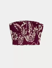 Εμπριμέ crop μπαντό τοπ παραλίας με σούρες από 100% βαμβάκι