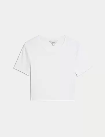 Crop t-shirt σε στενή γραμμή από 100% βαμβάκι
