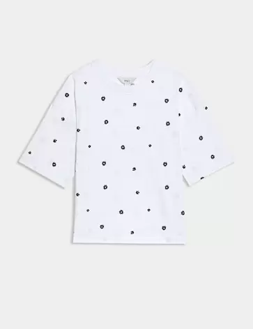 Βαμβακερό, φλοράλ t-shirt από 100% βαμβάκι