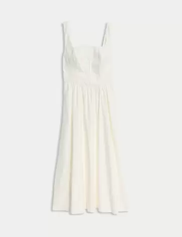 Μίντι skater φόρεμα με τετράγωνη λαιμόκοψη από σύμμεικτο λινό