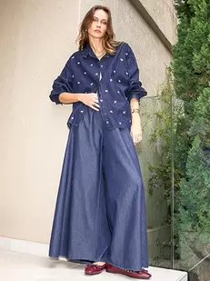 Wide leg trousers oversized with denim look