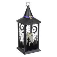 Διακοσμητικό Φανάρι Halloween Φωτιζόμενο Μάγισσα Καπέλο Μαύρο LED 14x14x35cm