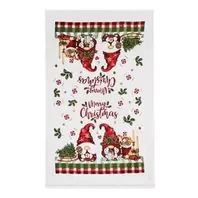 Χριστουγεννιάτικη Πετσέτα Κουζίνας Βαμβακερή Λευκή Φιγούρες Gnome 60x35cm