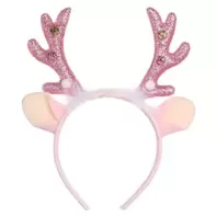 Χριστουγεννιάτικη Στέκα Κέρατα Ταράνδου Πούπουλα Κουδουνάκια Πον Πον Ροζ Glitter 12cm