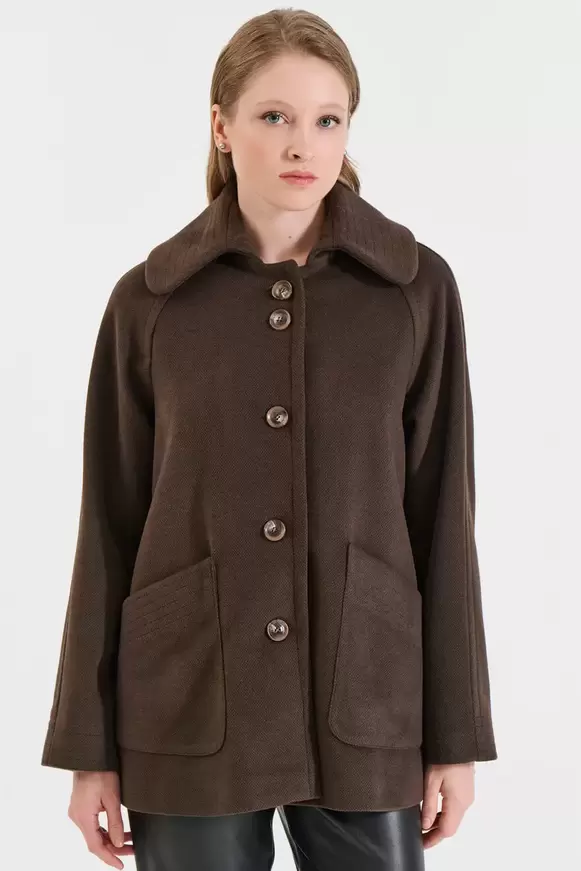 Ζακέτα με Μεγάλες Τσέπες και Στρογγυλεμένο Γιακά