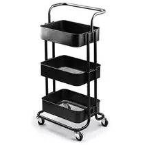 Τρόλεϊ μεταλλικό με 3 ράφια 43x35x87 εκ., μαύρο