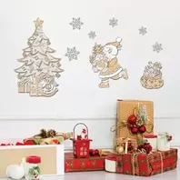 Χριστουγεννιάτικα Αυτοκόλλητα Διακοσμητικά Άγιος Βασίλης Δέντρο Σάκος Νιφάδες Σαμπανί 24x41cm