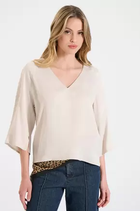 Σατέν Μπλούζα με V Λαιμόκοψη και Κουμπιά στην Πλάτη