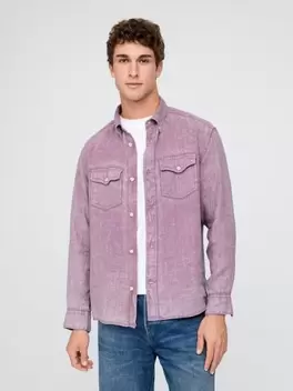 Μωβ 100% Λινό Κλασικό Πουκάμισο