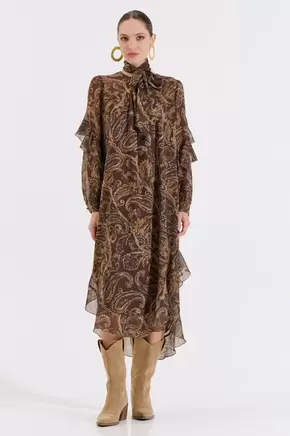 Μακρύ Εμπριμέ Φόρεμα με Βολάν