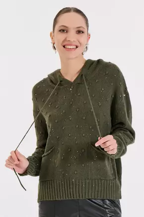Πλεκτή Μπλούζα με Κουκούλα και Λάμψη