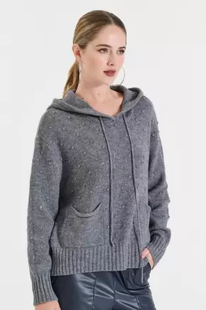 Πλεκτή Μπλούζα με Κουκούλα και Λάμψη