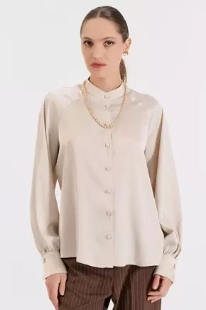 Σατέν Πουκάμισο με Όρθιο Γιακά