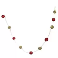 Χριστουγεννιάτικη Διακοσμητική Γιρλάντα Μπάλες Χρυσές Κόκκινες με Tinsel - 1m