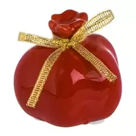 Χριστουγεννιάτικο Διακοσμητικό Γούρι Ρόδι Κεραμικό Κόκκινο Χρυσή Κορδέλα 5.5cm