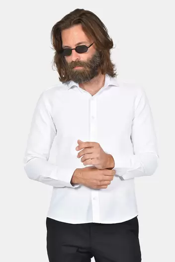 Ανδρικό Επίσημο Πουκάμισο Slim Fit Με Μοντέρνα Γραμμή - ΛΕΥΚΟ Ανδρικό Επίσημο Πουκάμισο Slim Fit Με Μοντέρνα Γραμμή - ΛΕΥΚΟ