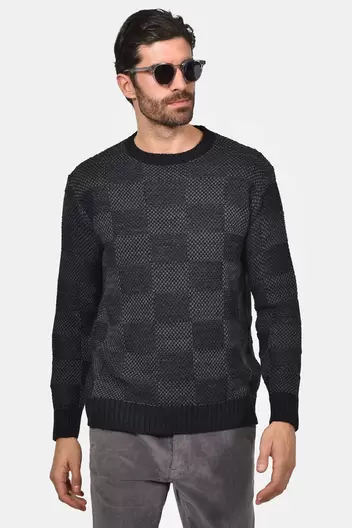 Ανδρικό Πουλόβερ Με Σχέδιο Σκακιέρα - ΜΑΥΡΟ Ανδρικό Πουλόβερ Με Σχέδιο Σκακιέρα - ΜΑΥΡΟ