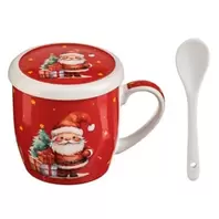 Σετ Χριστουγεννιάτικη Κούπα με Καπάκι & Κουταλάκι Άγιος Βασίλης με Δώρα 340ml - 3τμχ.