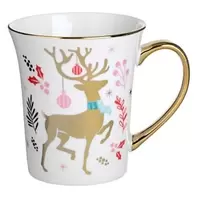 Χριστουγεννιάτικη Κούπα Κεραμική Τριγωνική με Σχέδιο Ελάφι Χρυσές Foil Λεπτομέρειες 340ml