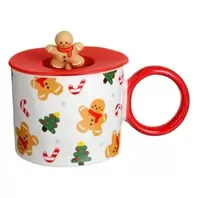 Σετ Χριστουγεννιάτικη Κούπα New Bone Χερούλι Κρίκος & Σιλικόνη Καπάκι Gingerbread 400ml
