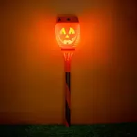 Halloween Ηλιακό Φανάρι Στικ Εφέ Φλόγας Πορτοκαλί Μαύρο Κολοκύθα 50.5cm