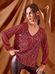 Μπλούζα μονόχρωμη με παγιέτες