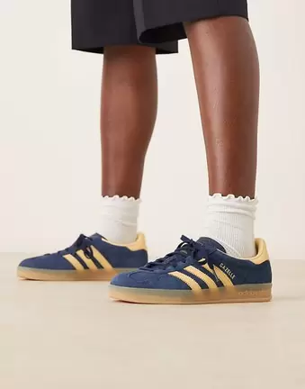 Adidas Originals Gazelle Indoor trainers in navy and yellow