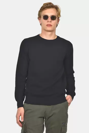 Ανδρικό Βαμβακερό Πουλόβερ Σε Normal Fit - ΜΑΥΡΟ                                                                Ανδρικό Βαμβακερό Πουλόβερ Σε Normal Fit - ΜΑΥΡΟ