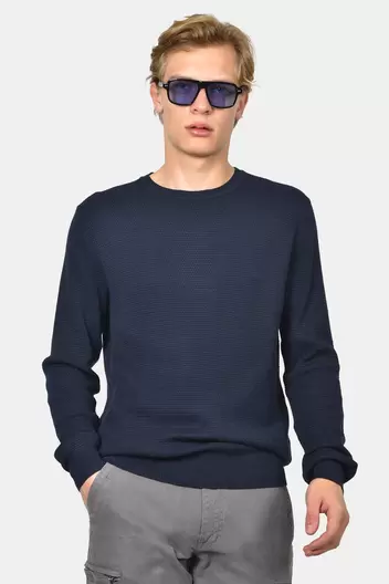 Ανδρικό Βαμβακερό Πουλόβερ Σε Normal Fit - NAVY                                                                Ανδρικό Βαμβακερό Πουλόβερ Σε Normal Fit - NAVY