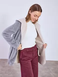 Ζακέτα χνουδωτή με κουκούλα