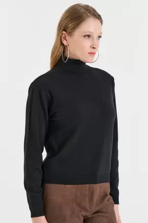 Πλεκτή Μπλούζα με Όρθιο Γιακά και Ανοιχτή Πλάτη