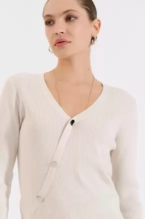 Πλεκτή V Μπλούζα με Διακοσμητικά Κουμπιά