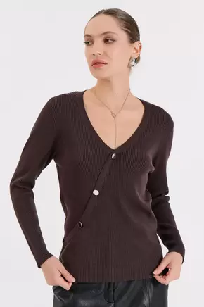 Πλεκτή V Μπλούζα με Διακοσμητικά Κουμπιά