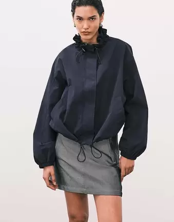 ASOS DESIGN bubble hem nylon track jacket in navy