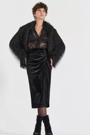 Midi Βελούδινη Φούστα με Σούρα & Άνοιγμα