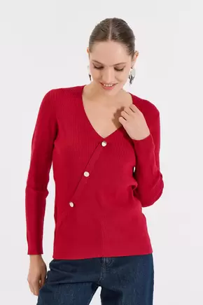 Πλεκτή V Μπλούζα με Διακοσμητικά Κουμπιά