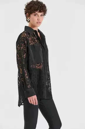 Βαμβακερό Πουκάμισο με Δαντέλα & Satin Λεπτομέρειες