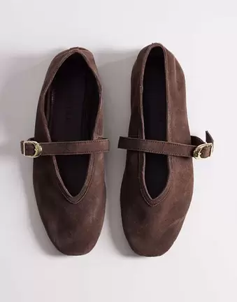 ASOS DESIGN Lively premium suede mary jane ballets in chocolate