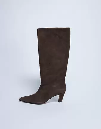 Topshop Nelly real suede pointed toe slouch boot in chocolate