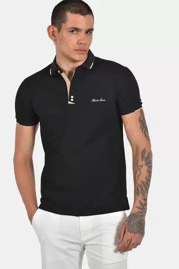 Ανδρική Μπλούζα Polo Normal Fit Με Αντίθεση Στην Πατιλέτα & Κέντημα Στήθους - ΜΑΥΡΟ                                                                Ανδρική Μπλούζα Polo Normal Fit Με Αντίθεση Στην Πατιλέτα & Κέντημα Στήθους - ΜΑΥΡΟ