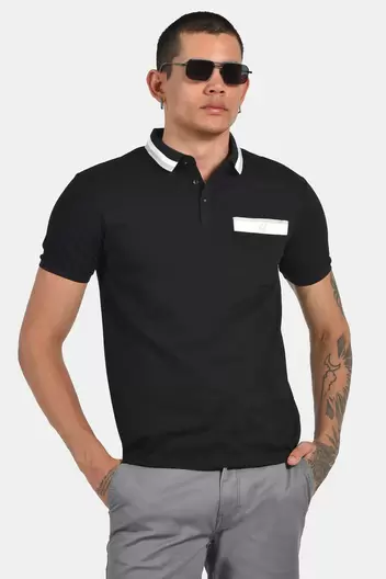 Ανδρική Μπλούζα Polo Normal Fit Με Τσέπη & Αντίθεση Στον Γιακά - ΜΑΥΡΟ Ανδρική Μπλούζα Polo Normal Fit Με Τσέπη & Αντίθεση Στον Γιακά - ΜΑΥΡΟ